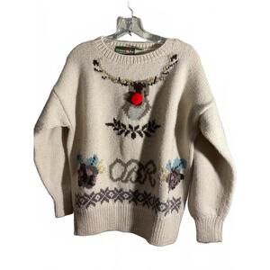 Festive Outback Red Wool Christmas Sweater with Reindeer Design Medium